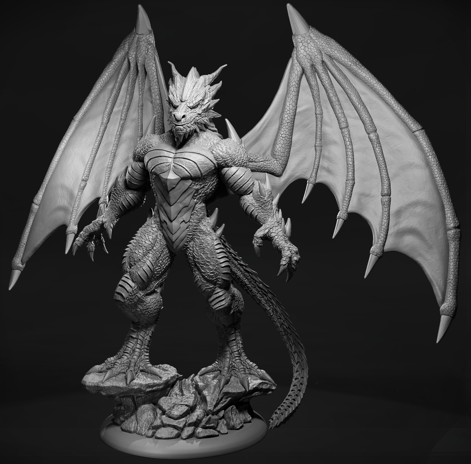 figurka smoczego wojownika Drakonkin Ravager Ignis z czarnymi łuskami i wielkimi skrzydłami.