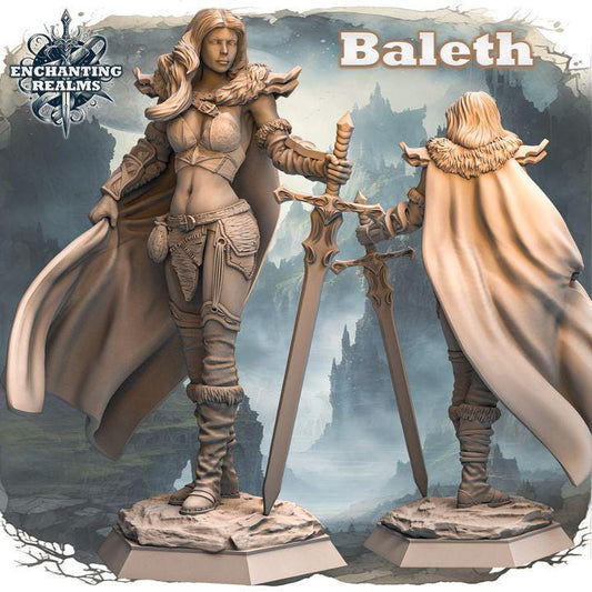 Baleth – figurka wojowniczki fantasy 3D z serii Enchanting Realms, 180 mm, widok z przodu