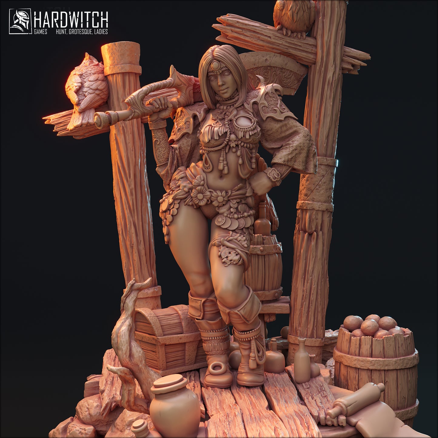 Figurka Leenhva O'Braites – Magarid Forest | łowczyni fantasy z krukami | miniatura kolekcjonerska 32 mm / 75 mm / 100 mm (HardWitch Games)