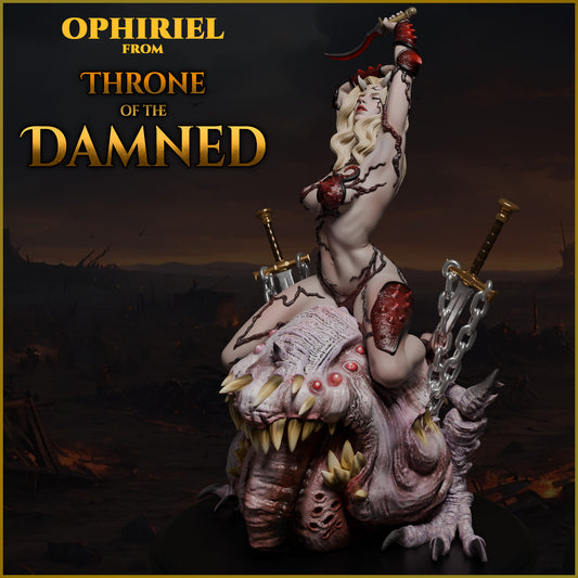 Demoniczna wojowniczka na potworze – Throne of the Damned 75mm/120mm