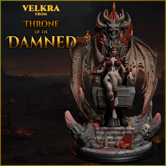 Demonica siedząca na demonicznym tronie, pełny widok figurki – Throne of the Damned