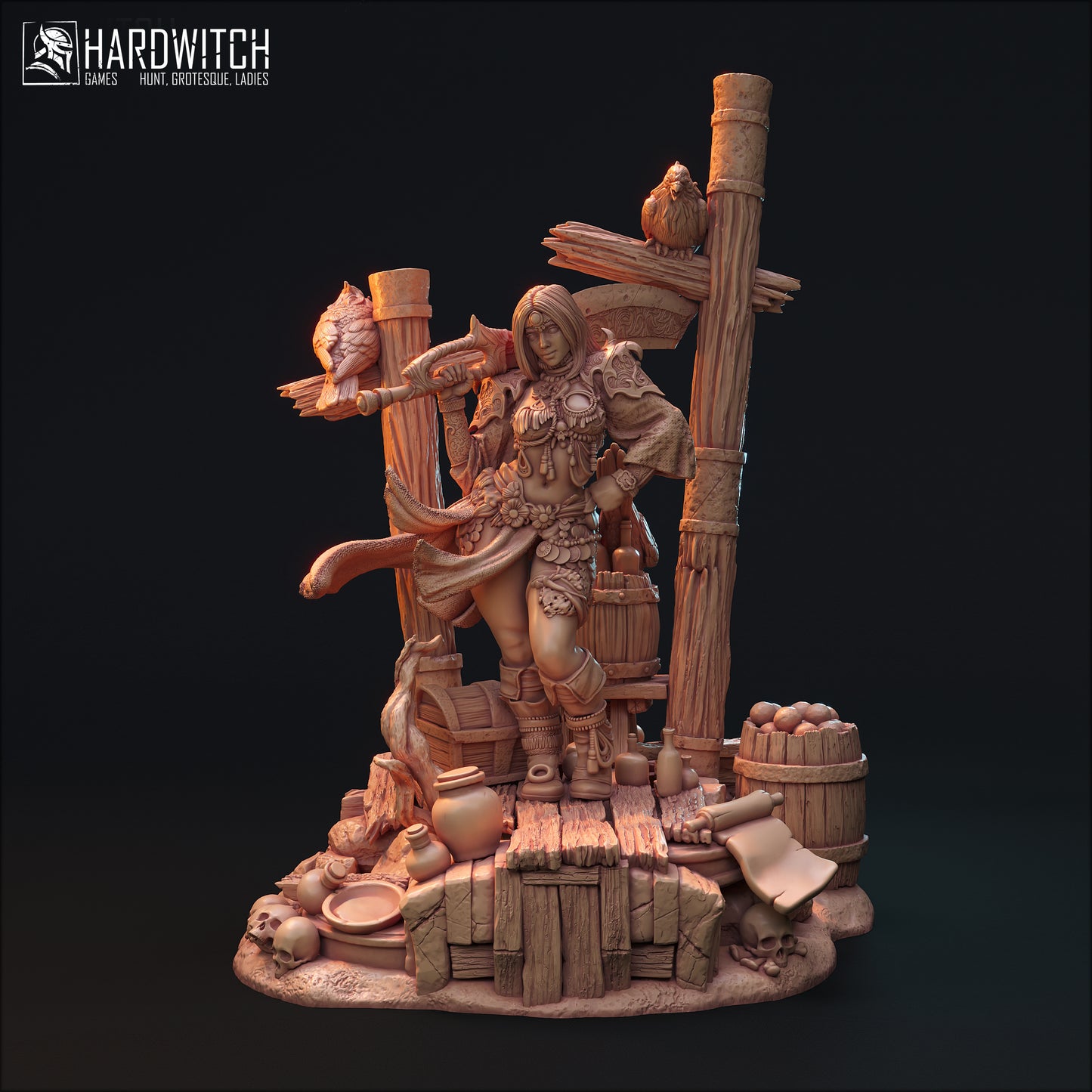 Figurka Leenhva O'Braites – Magarid Forest | łowczyni fantasy z krukami | miniatura kolekcjonerska 32 mm / 75 mm / 100 mm (HardWitch Games)