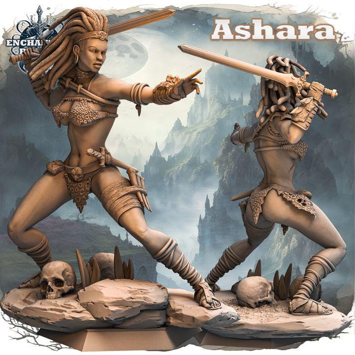 Ashara – figurka wojowniczki fantasy 3D z serii Enchanting Realms, 180 mm, widok z przodu