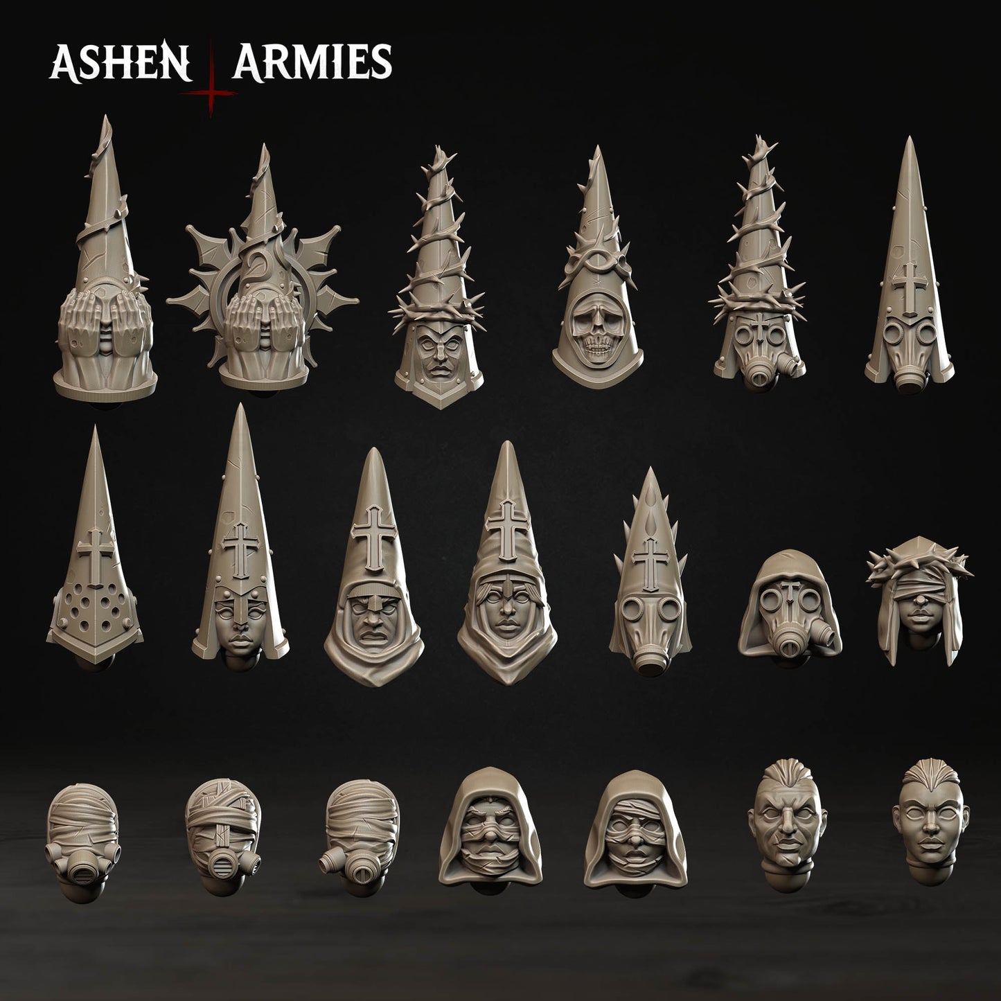 Bleeding Procession - Modularne Główki (20 Sztuk) - Kitbash - Ashen Armies | 16K