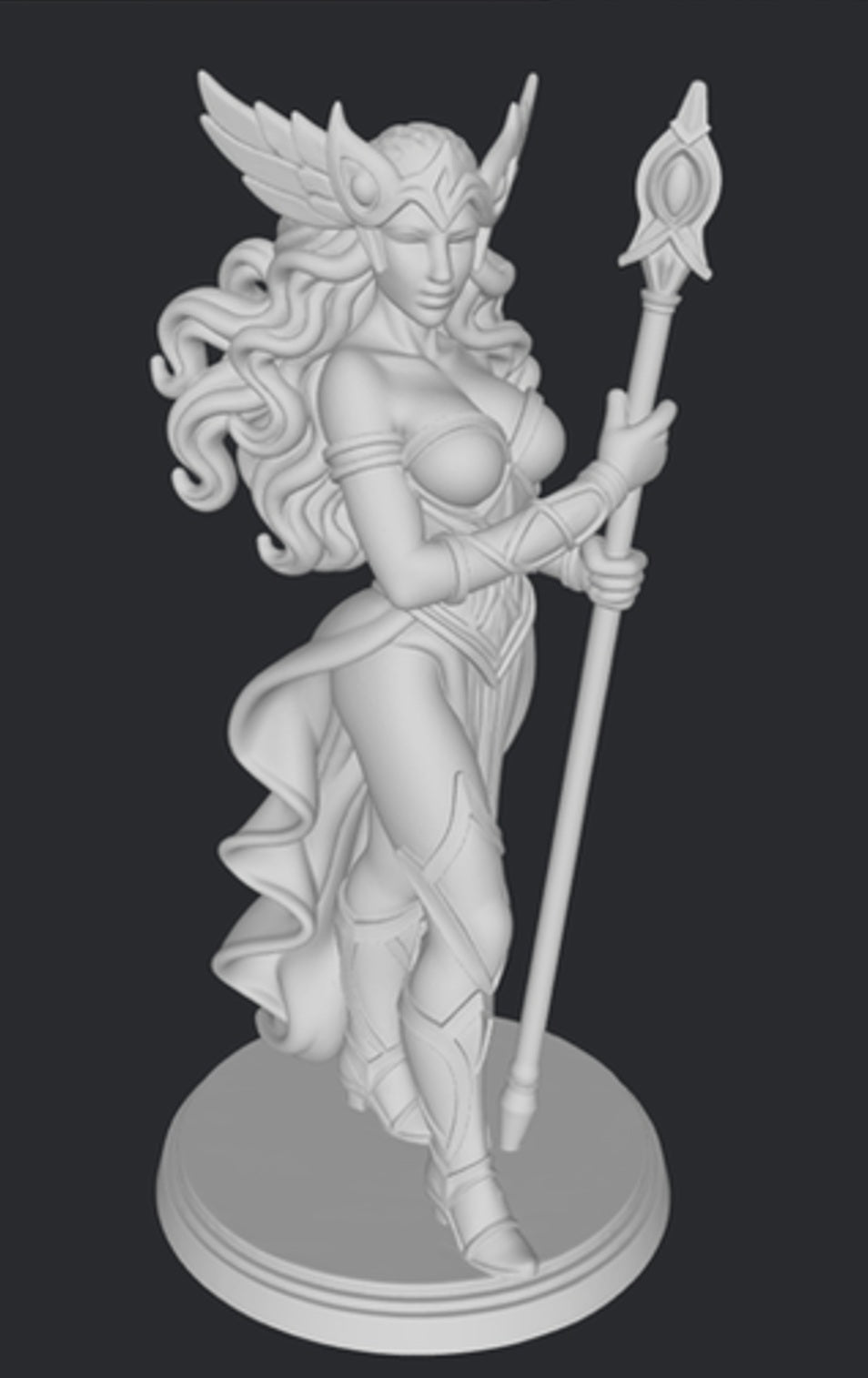 Atena figurka 3D – widok z włócznią i hełmem