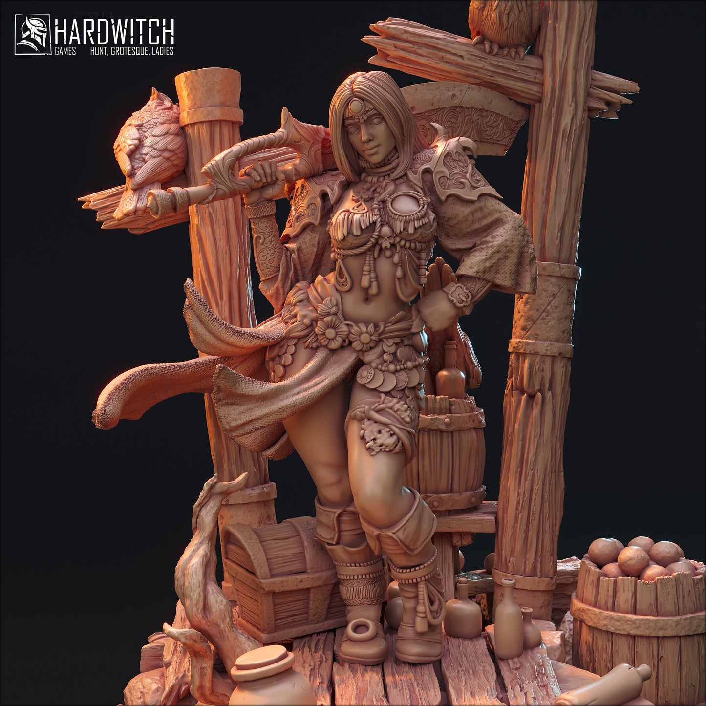 Figurka Leenhva O'Braites – Magarid Forest | łowczyni fantasy z krukami | miniatura kolekcjonerska 32 mm / 75 mm / 100 mm (HardWitch Games)