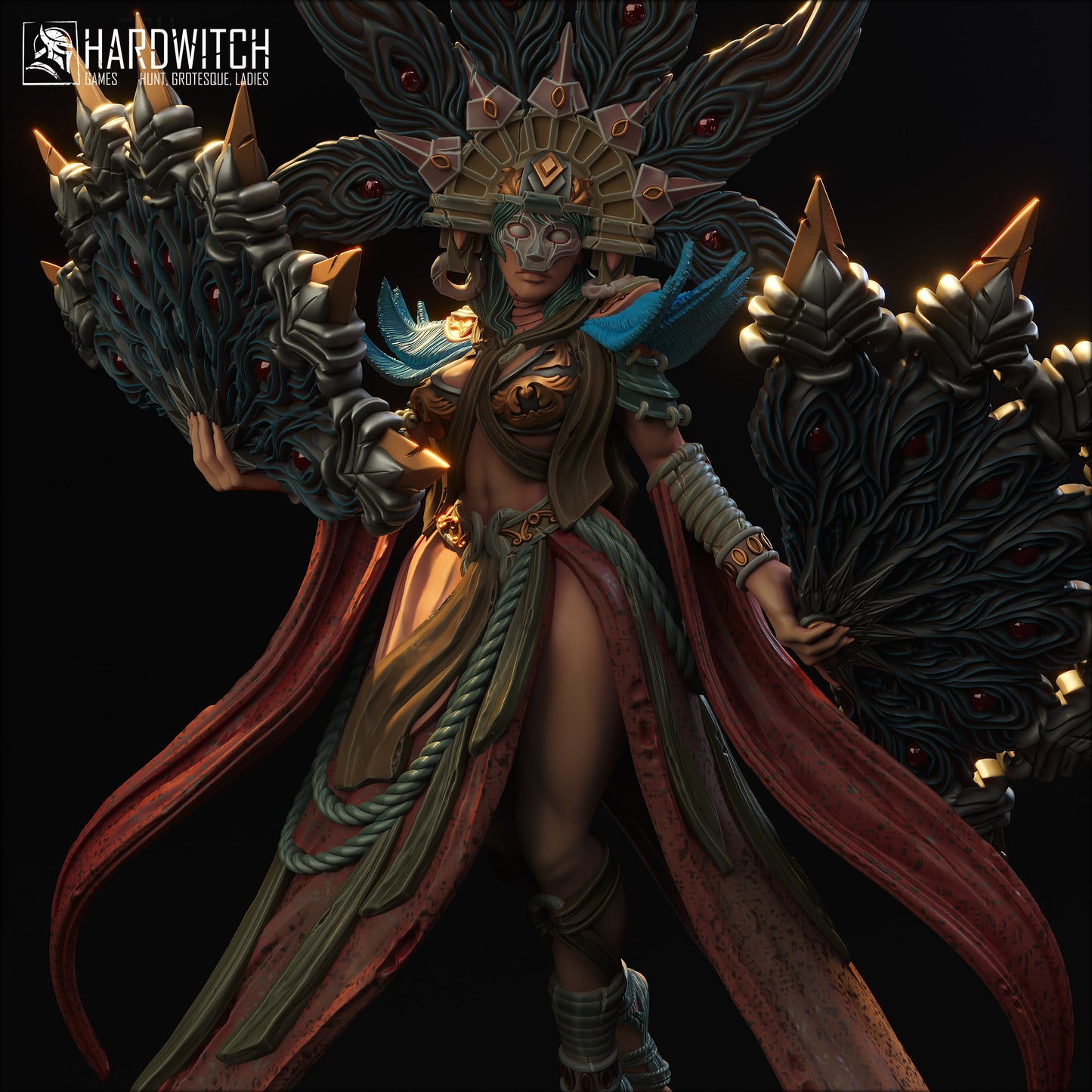 Figurka Farida Saahor – Magarid Forest | kapłanka fantasy z wachlarzami | miniatura kolekcjonerska 32 mm / 75 mm / 100 mm (HardWitch Games)