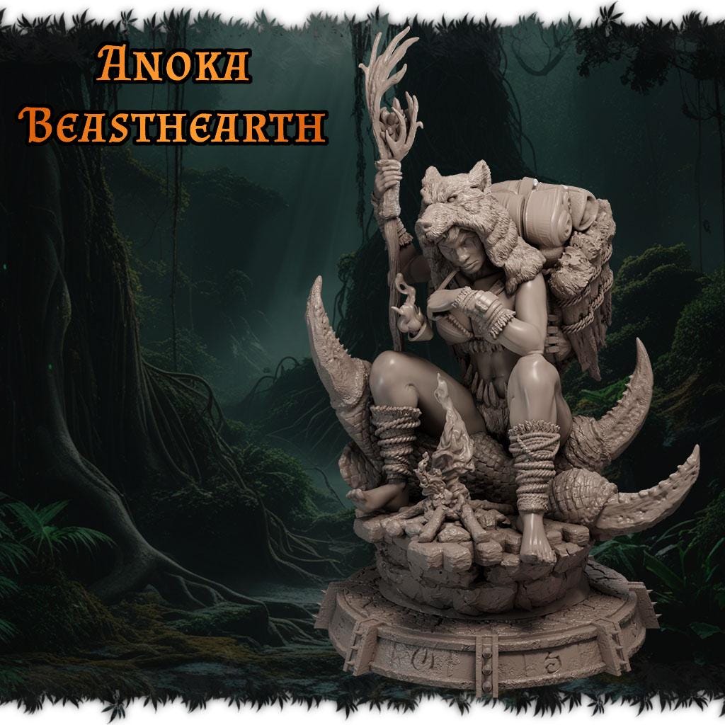 Detal postaci Anoka Beasthearth w stylu dzikiej łowczyni