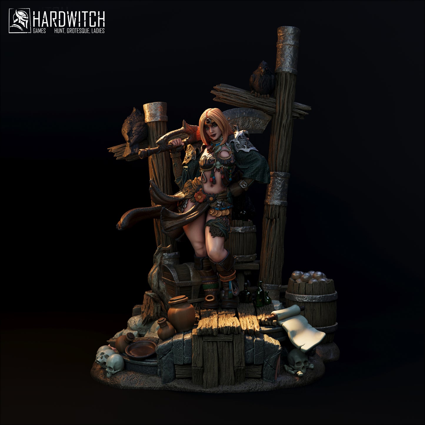 Figurka Leenhva O'Braites – Magarid Forest | łowczyni fantasy z krukami | miniatura kolekcjonerska 32 mm / 75 mm / 100 mm (HardWitch Games)