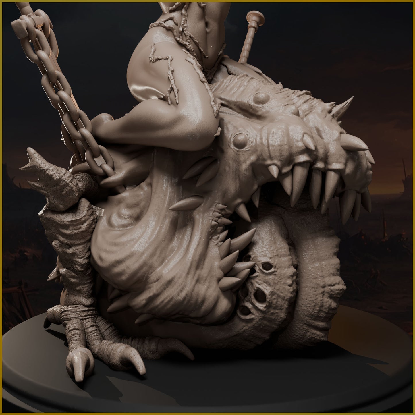 Demoniczna wojowniczka na potworze – Throne of the Damned 75mm/120mm