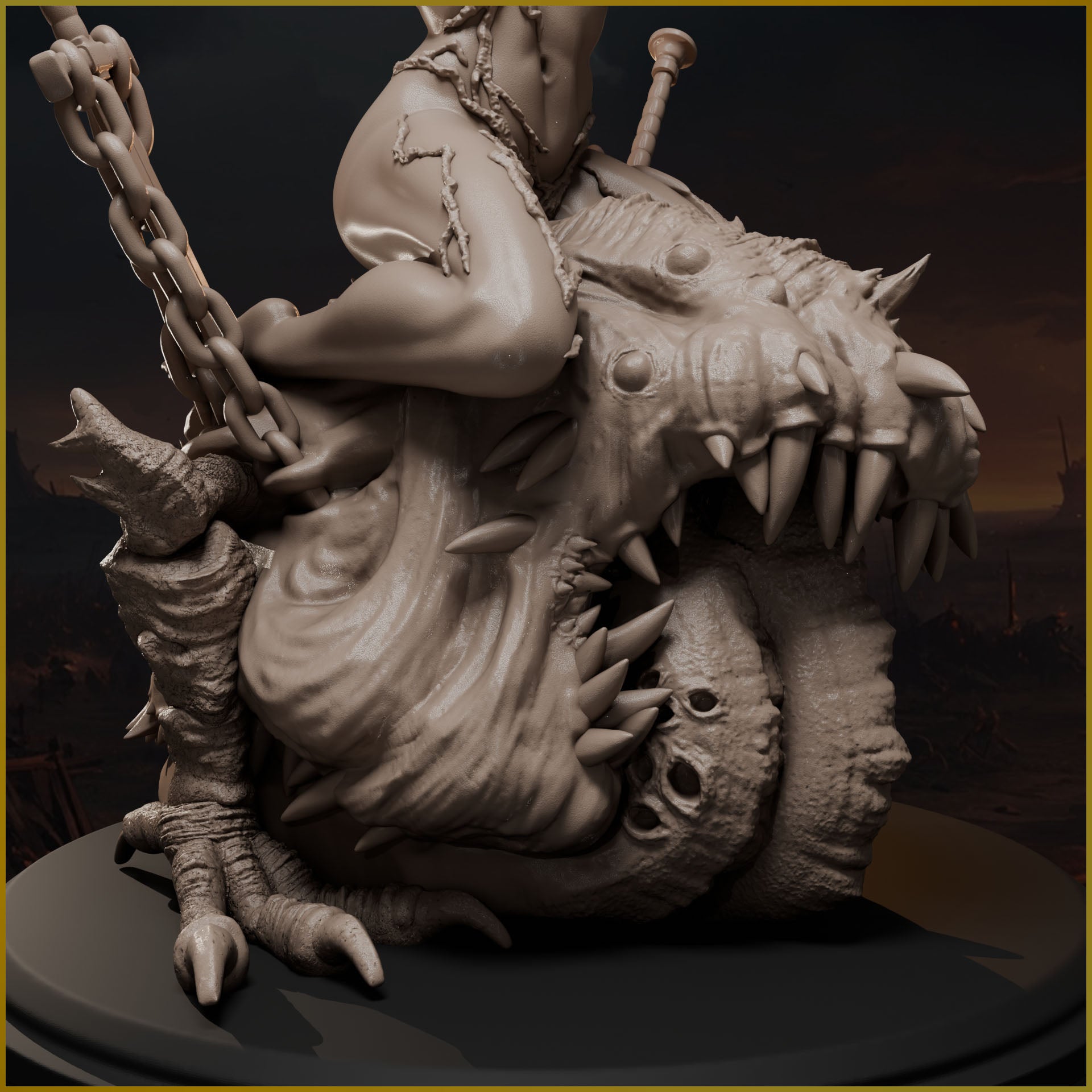 Demoniczna wojowniczka na potworze – Throne of the Damned 75mm/120mm