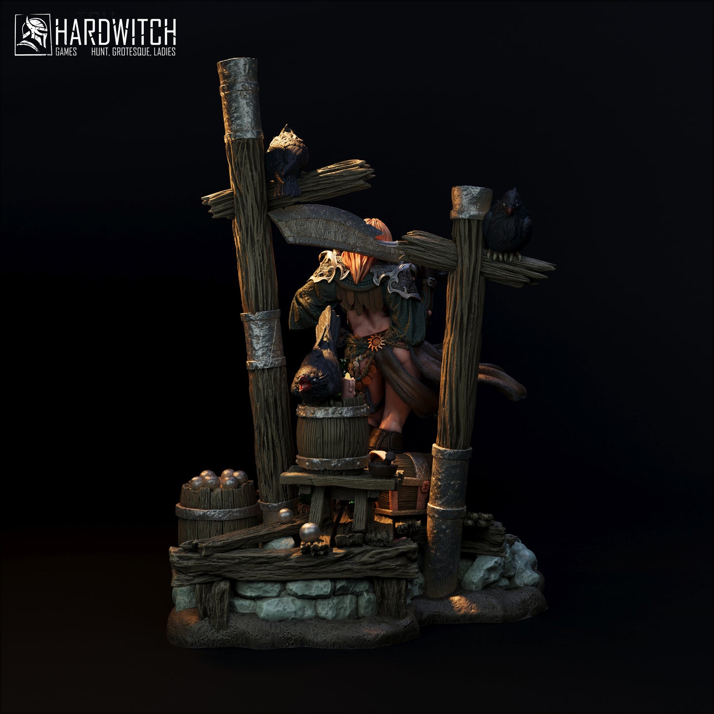 Figurka Leenhva O'Braites – Magarid Forest | łowczyni fantasy z krukami | miniatura kolekcjonerska 32 mm / 75 mm / 100 mm (HardWitch Games)