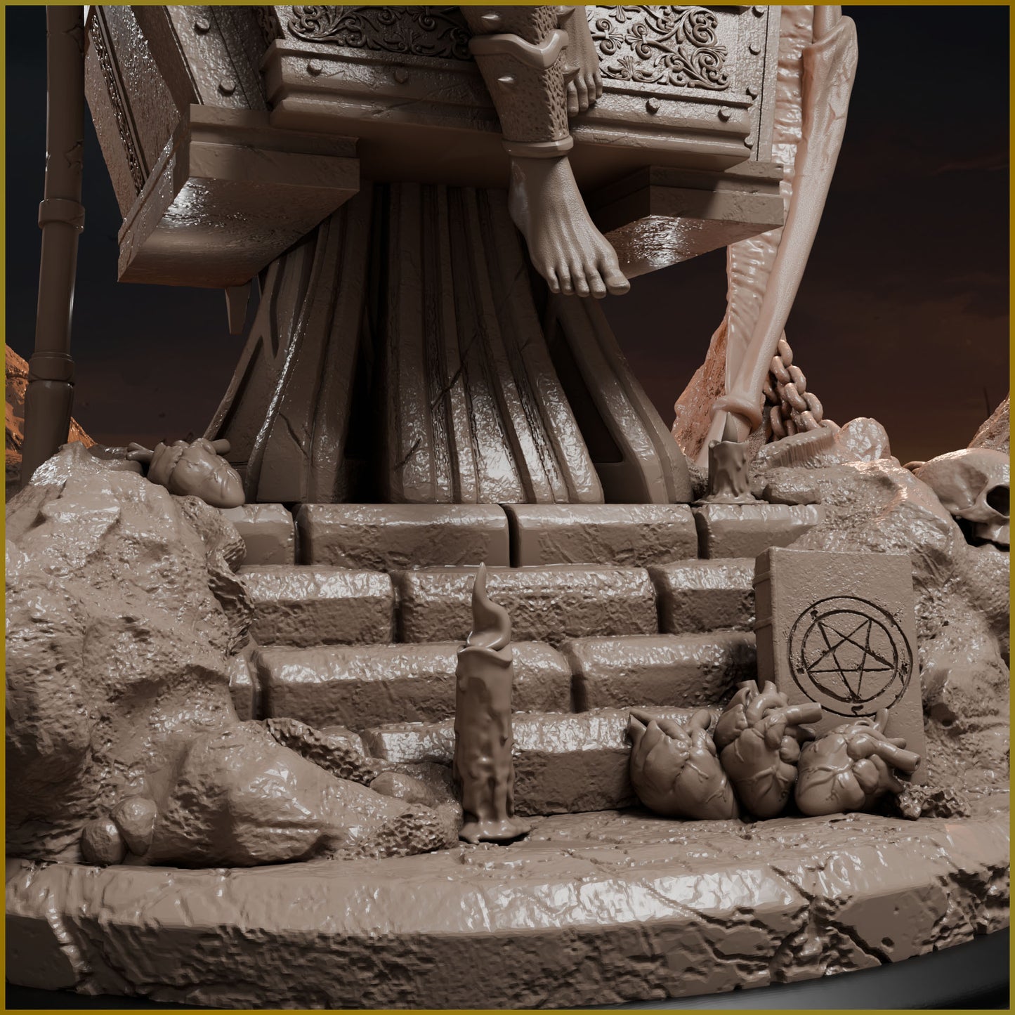 Demonica siedząca na demonicznym tronie, pełny widok figurki – Throne of the Damned