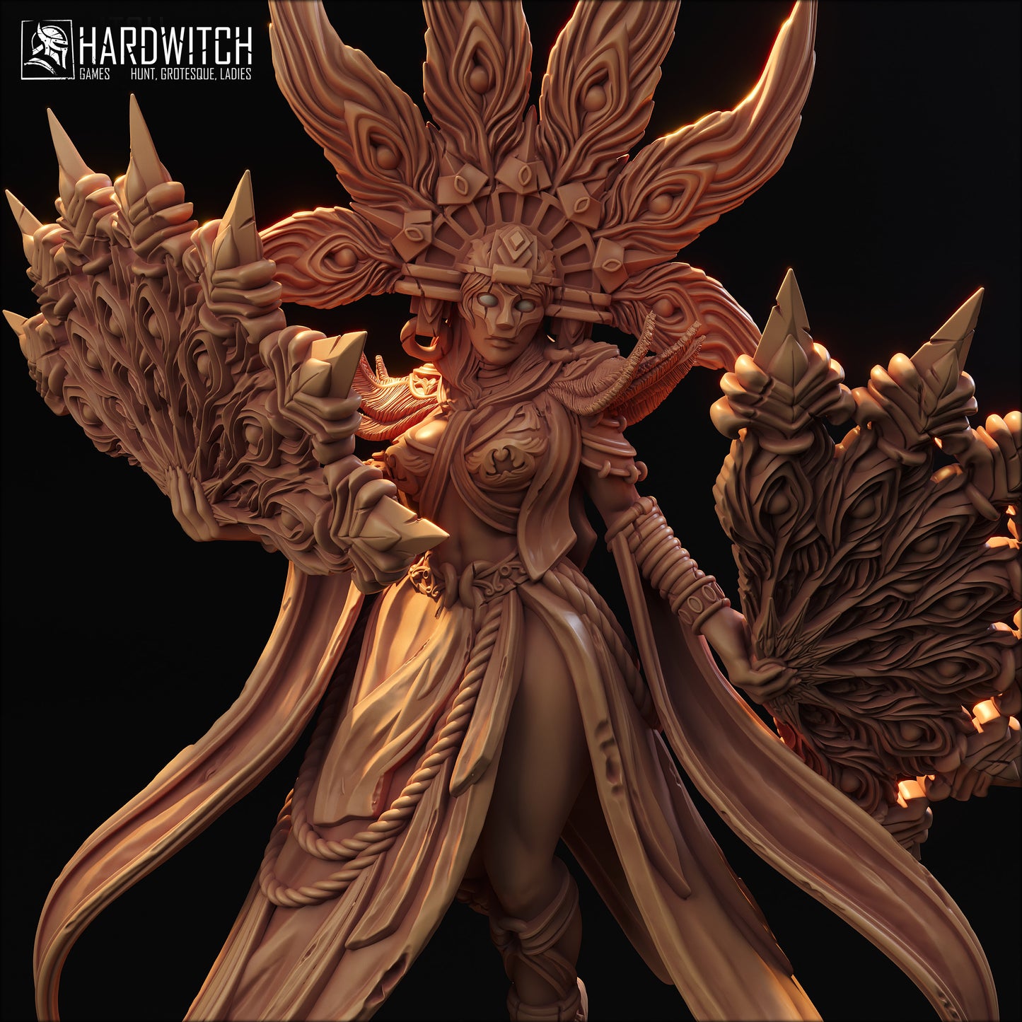 Figurka Farida Saahor – Magarid Forest | kapłanka fantasy z wachlarzami | miniatura kolekcjonerska 32 mm / 75 mm / 100 mm (HardWitch Games)