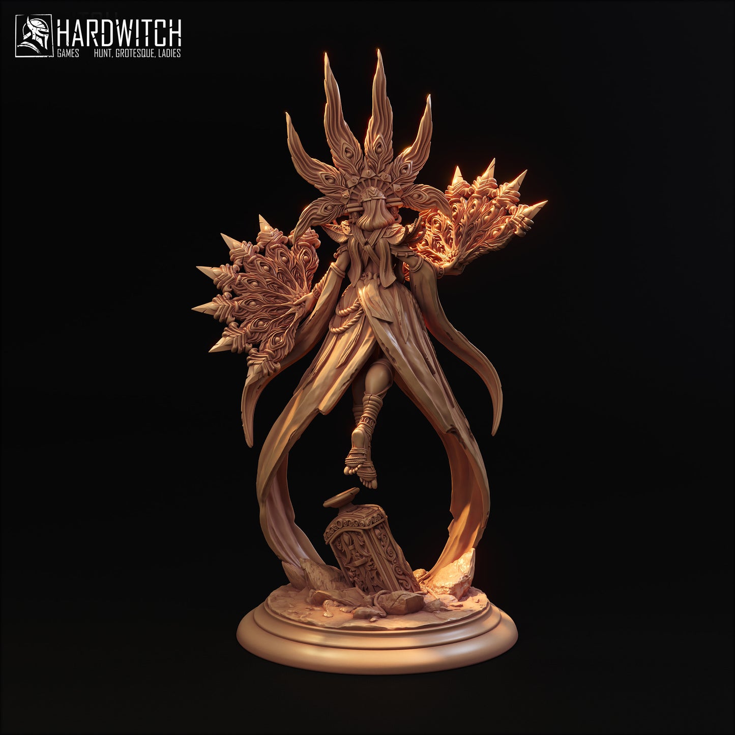 Figurka Farida Saahor – Magarid Forest | kapłanka fantasy z wachlarzami | miniatura kolekcjonerska 32 mm / 75 mm / 100 mm (HardWitch Games)