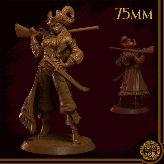 Scarlett – piratka z muszkietem – figurka fantasy 32mm / 75mm | Runes and Resin