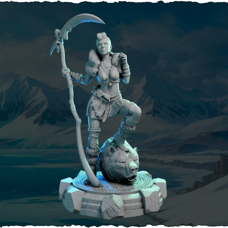 Północna Łowczyni z Kosą — widok z przodu, skala 32 mm