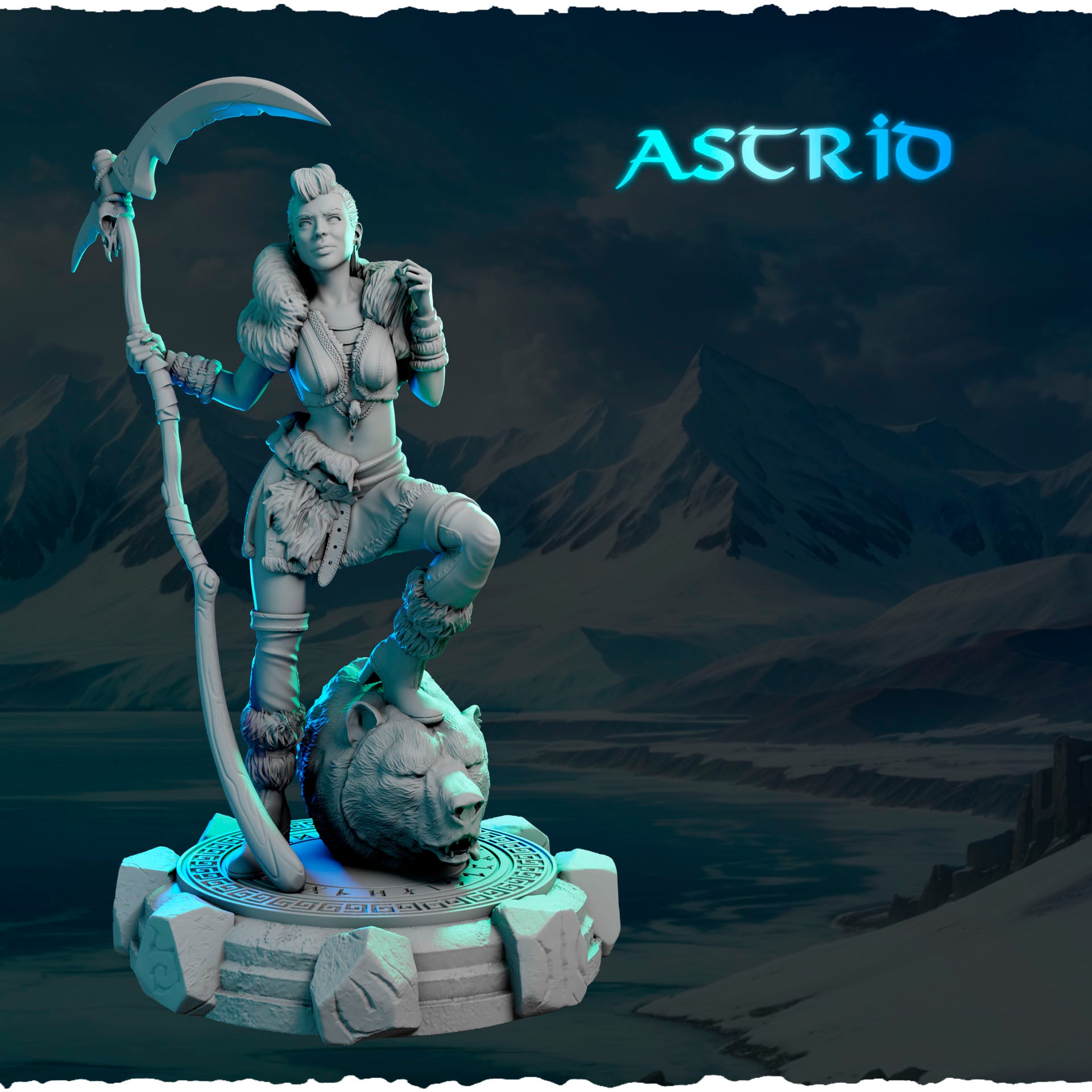 Północna Łowczyni z Kosą — widok z przodu, skala 32 mm