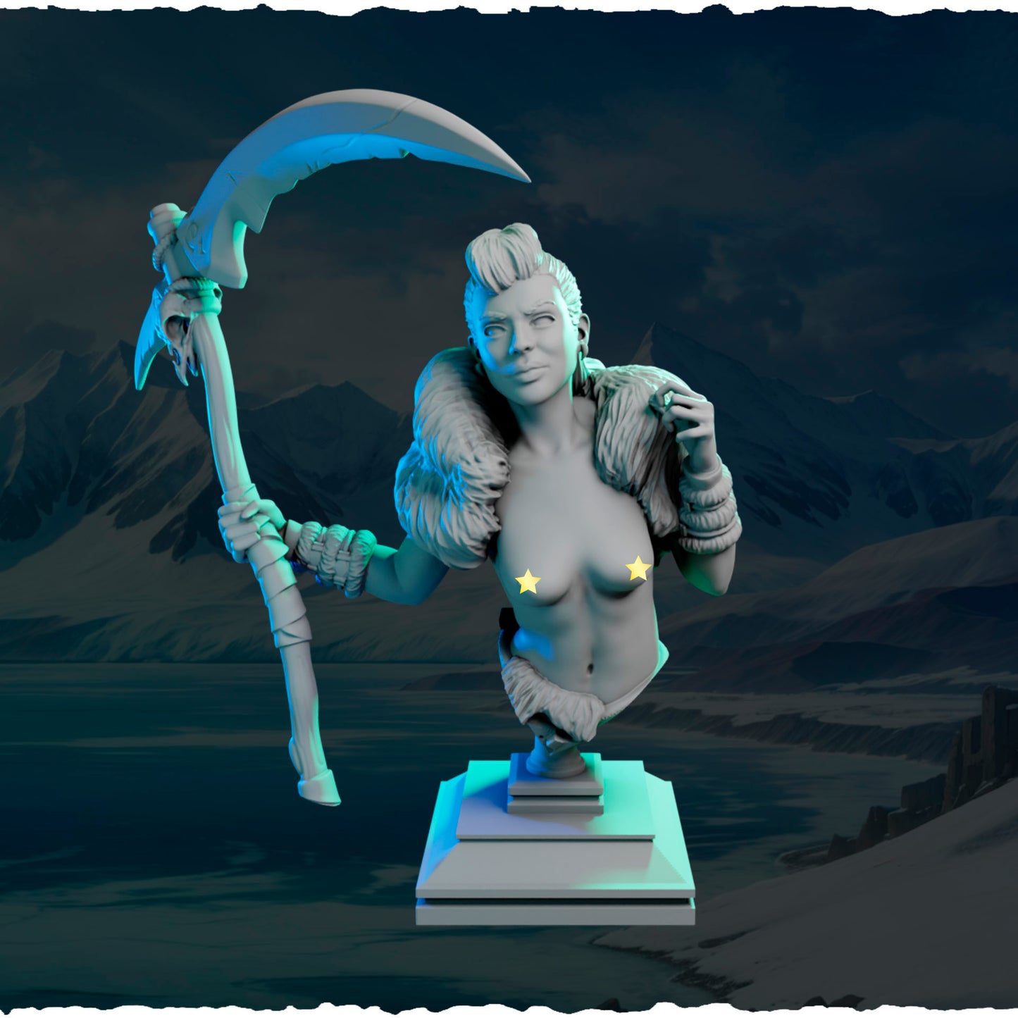 Północna Łowczyni z Kosą — widok z przodu, skala 32 mm