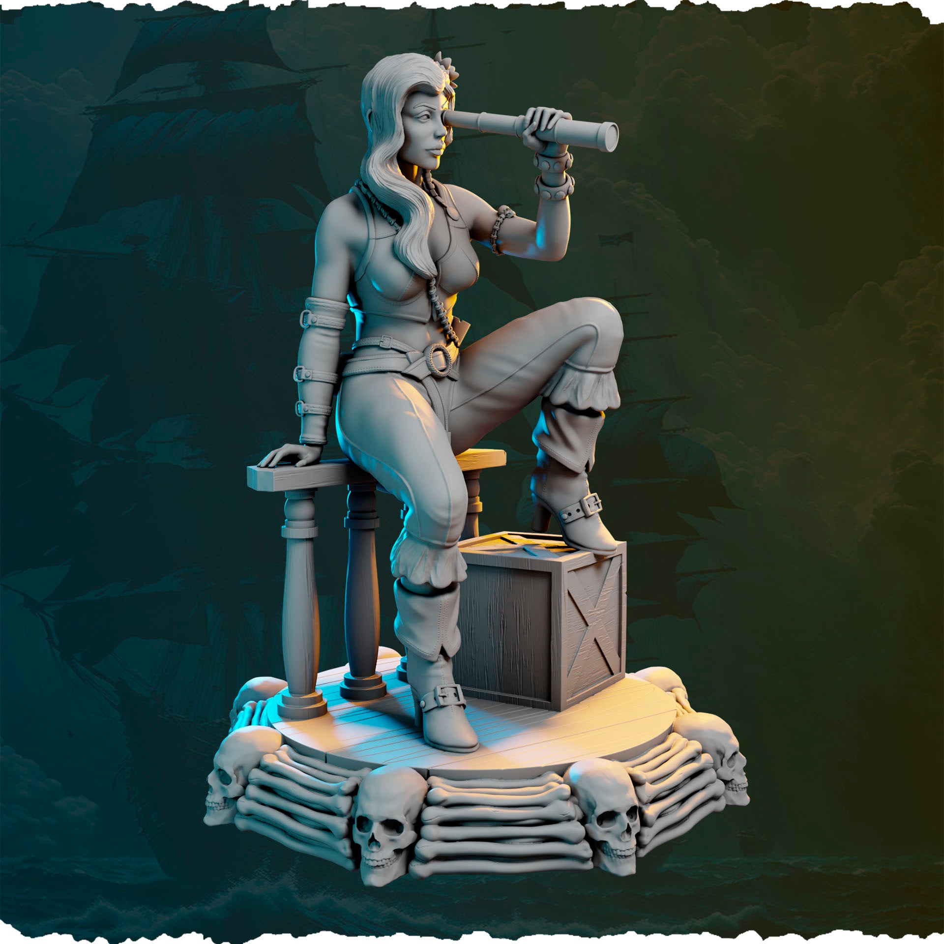 Female pirate miniature with telescope 32mm / 75mm