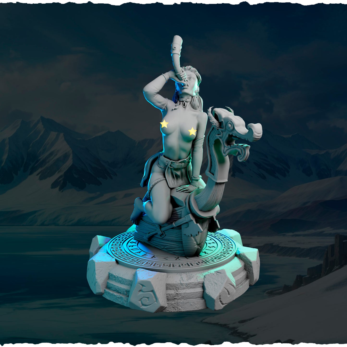 Północna Wzywająca z Rogiem — smocza rufa i zdobienia podstawki