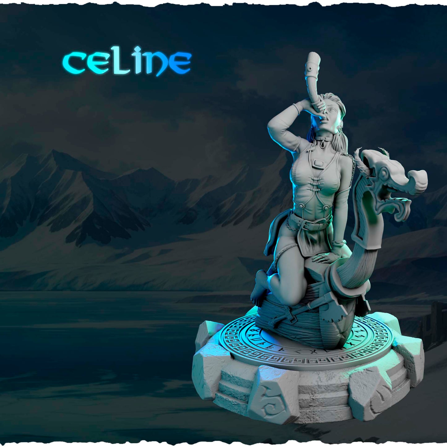 Północna Wzywająca z Rogiem — smocza rufa i zdobienia podstawki