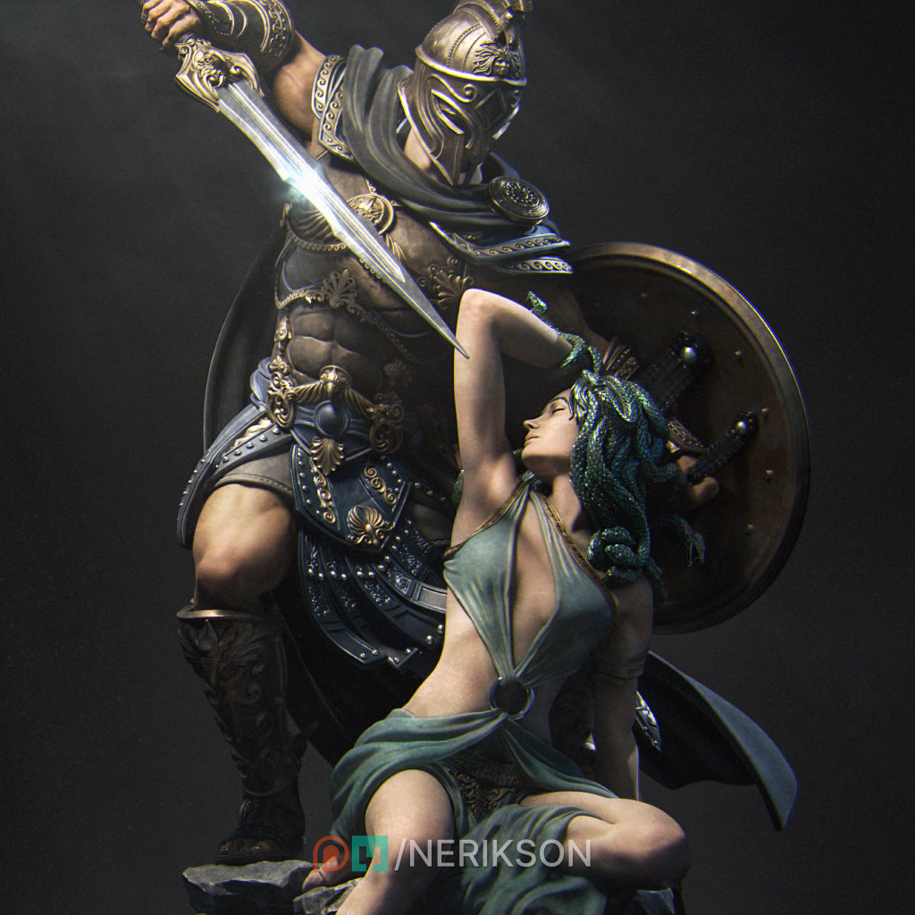 Perseus und Medusa Statue – Griechische Mythologie Figur, Nerikson 3D Druck, Hochwertiges ABS-Like Harz