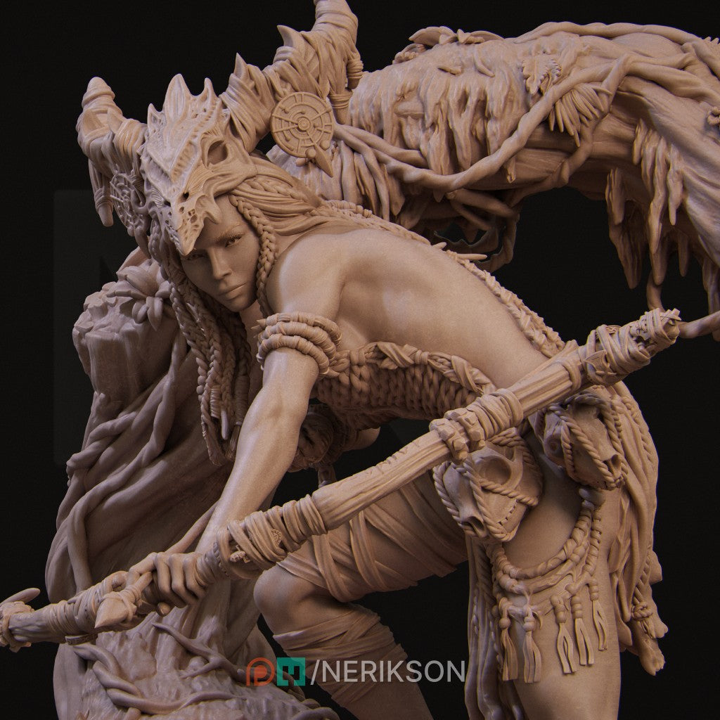 Meabh The Wild Ranger high-detail 16K resin miniature designed by Nerikson, ideal for grimdark fantasy painting and display.
