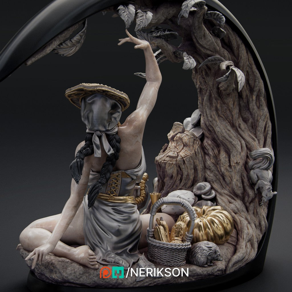 Autumn collectible figure from Four Seasons series by Nerikson 3D printed in grey premium ABS-Like resin unpainted miniature model