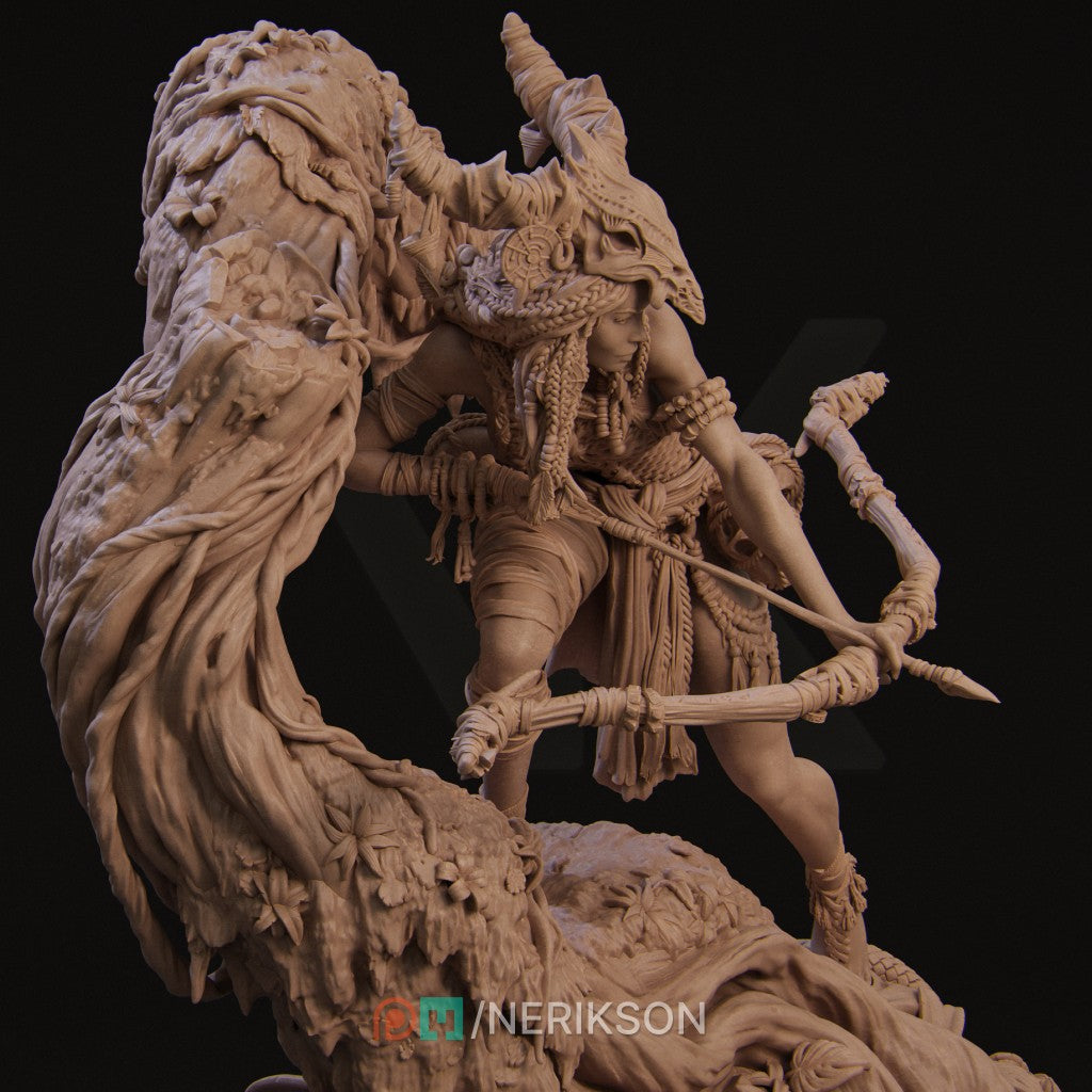 Meabh The Wild Ranger high-detail 16K resin miniature designed by Nerikson, ideal for grimdark fantasy painting and display.