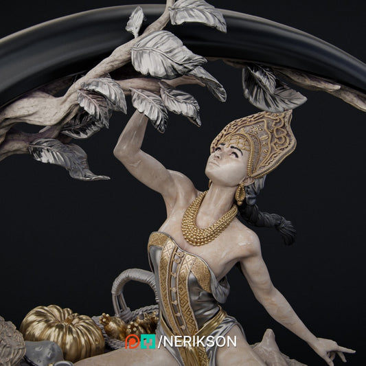 Autumn collectible figure from Four Seasons series by Nerikson 3D printed in grey premium ABS-Like resin unpainted miniature model