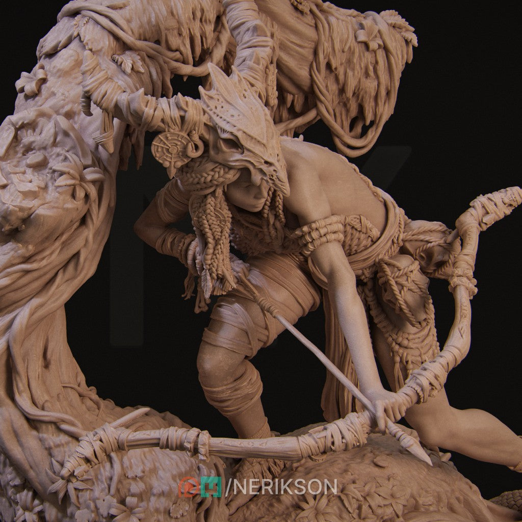 Meabh The Wild Ranger high-detail 16K resin miniature designed by Nerikson, ideal for grimdark fantasy painting and display.