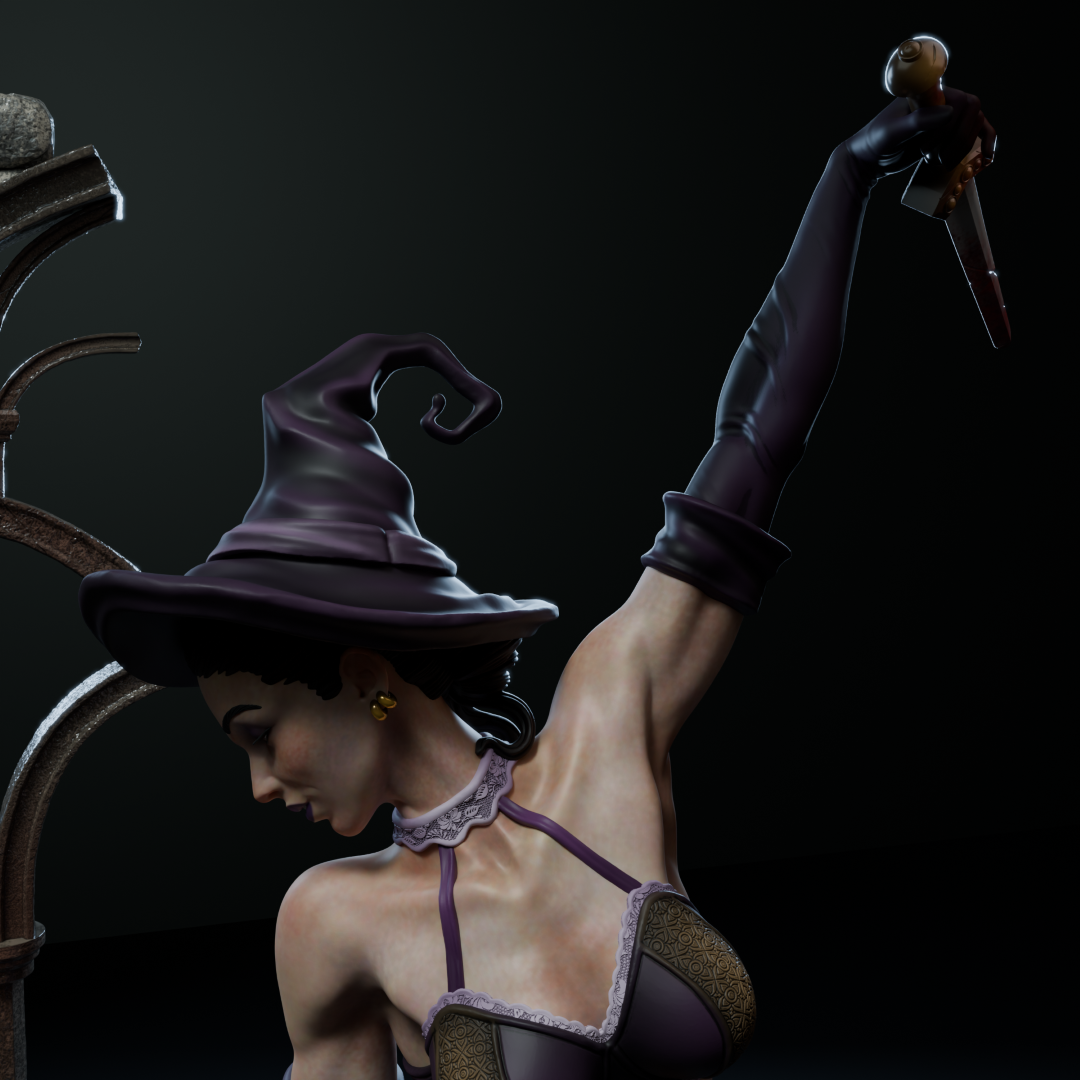 Ritual of Sacrifice figurine by Black Bird Miniatures, depicting a witch with a dagger above a bound maiden, 3D printed in ABS-Like Resin.