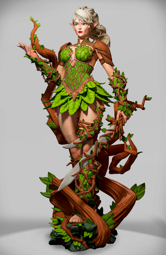 Verdant Druidess – elfia druidka oplątana korzeniami i pnączami na leśnej podstawce