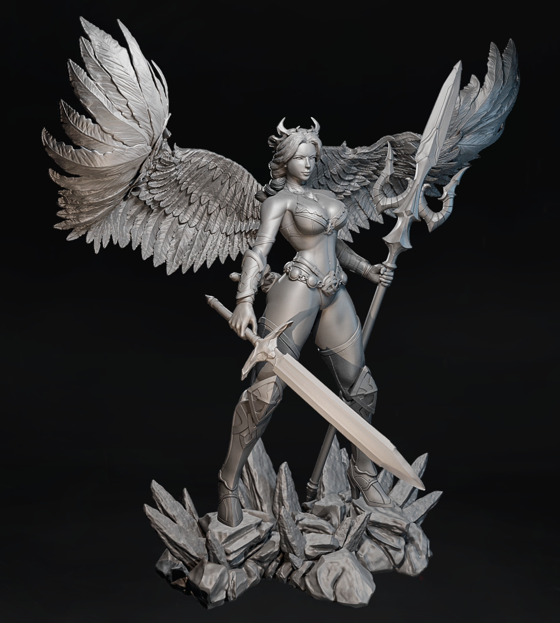 Skrzydlata Wojowniczka Świtu – figurka fantasy – 32 mm / 75 mm