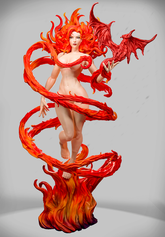 Flameborn Witch – ognista wojowniczka fantasy unosząca się w płomieniach