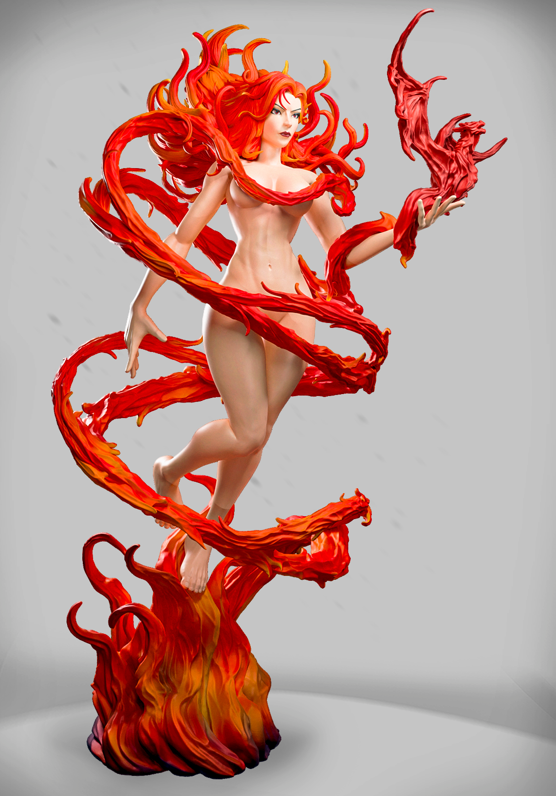 Flameborn Witch – ognista wojowniczka fantasy unosząca się w płomieniach