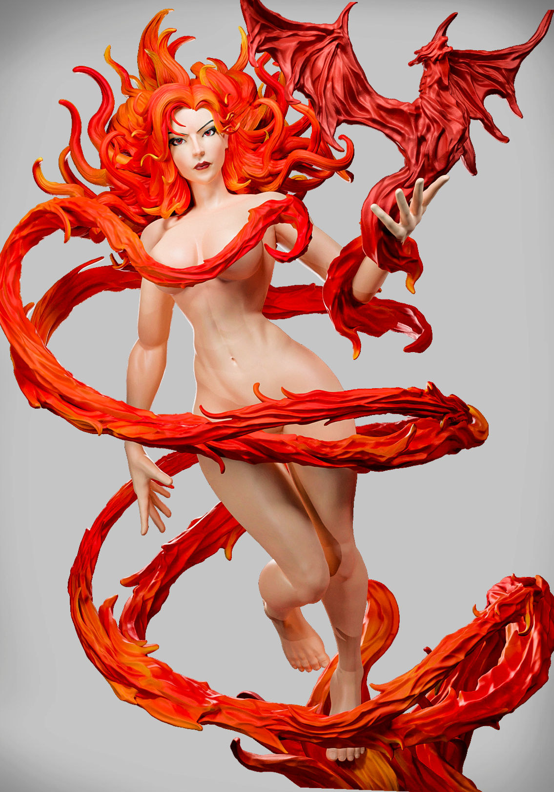 Flameborn Witch – ognista wojowniczka fantasy unosząca się w płomieniach