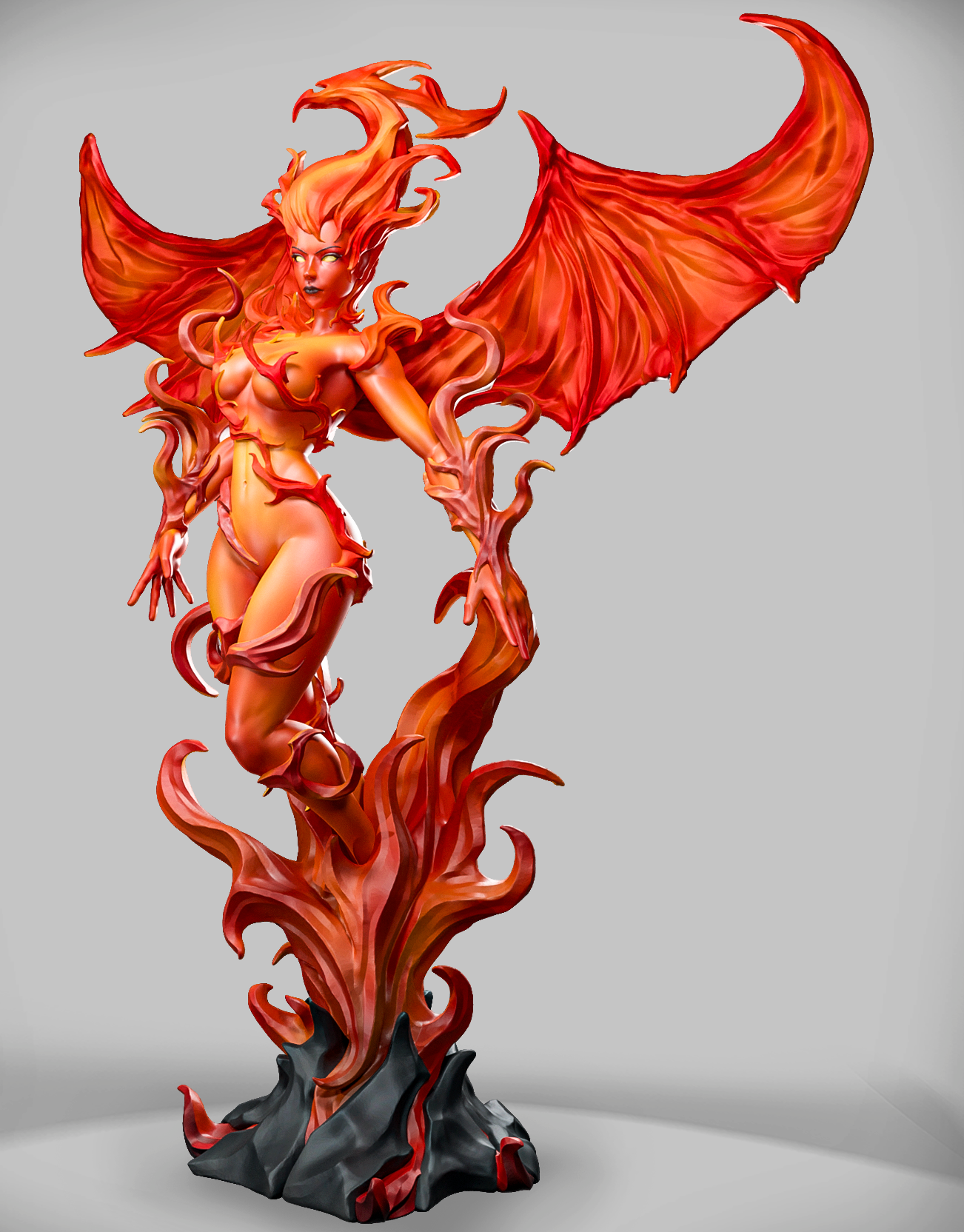 Flameborn Witch – ognista wojowniczka fantasy unosząca się w płomieniach