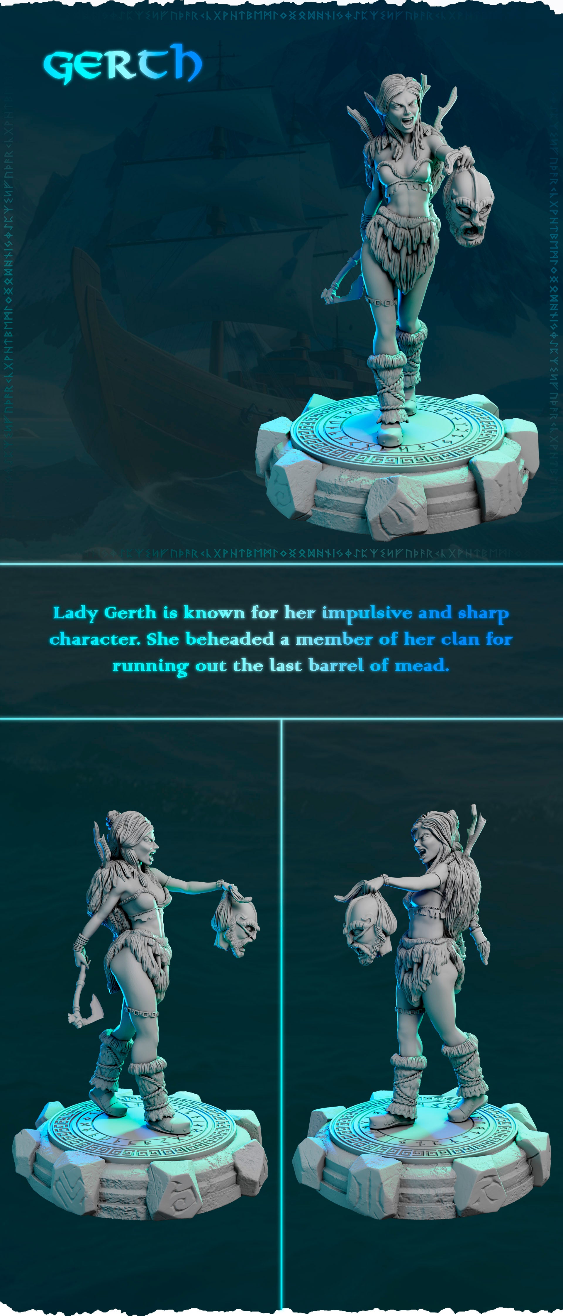 Północna Tropicielka z Trofeum — podstawka z runami