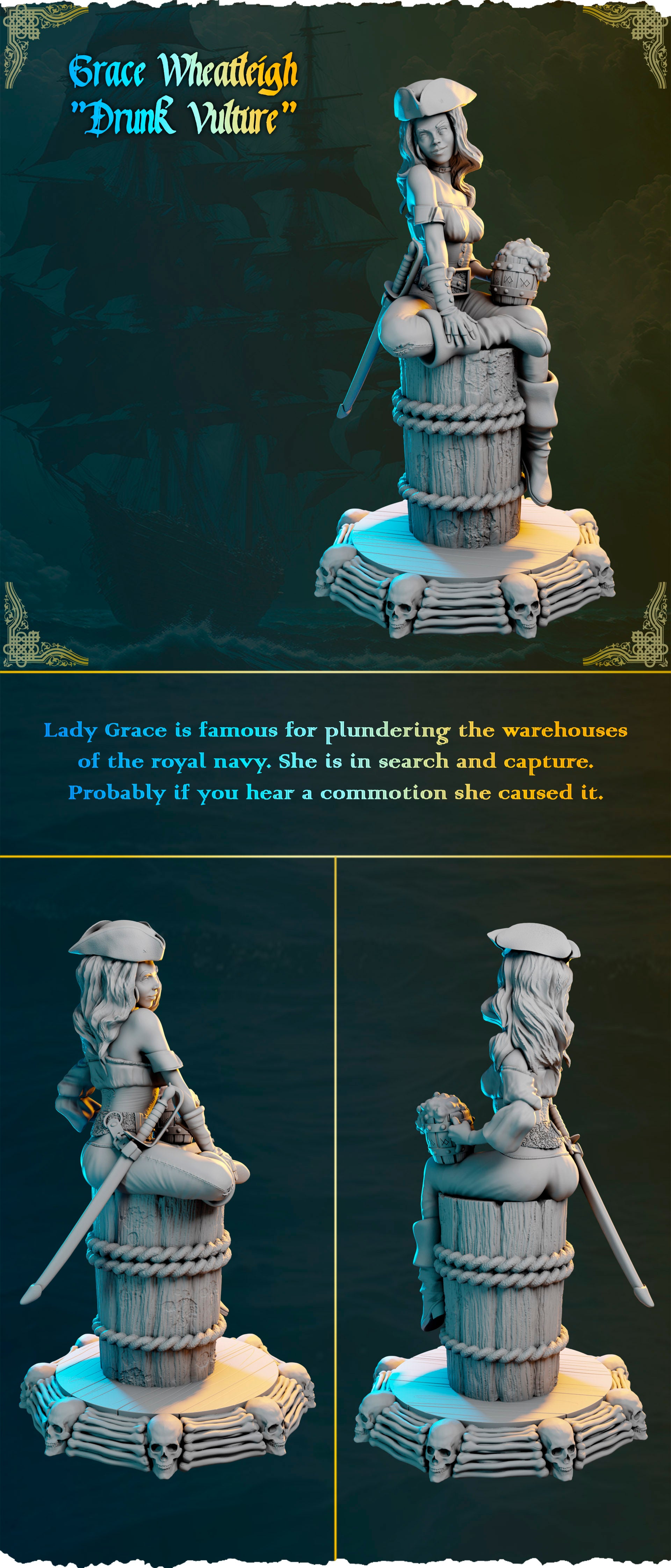 Piracka towarzyszka z kuflem figurka fantasy od Black Bird Miniatures