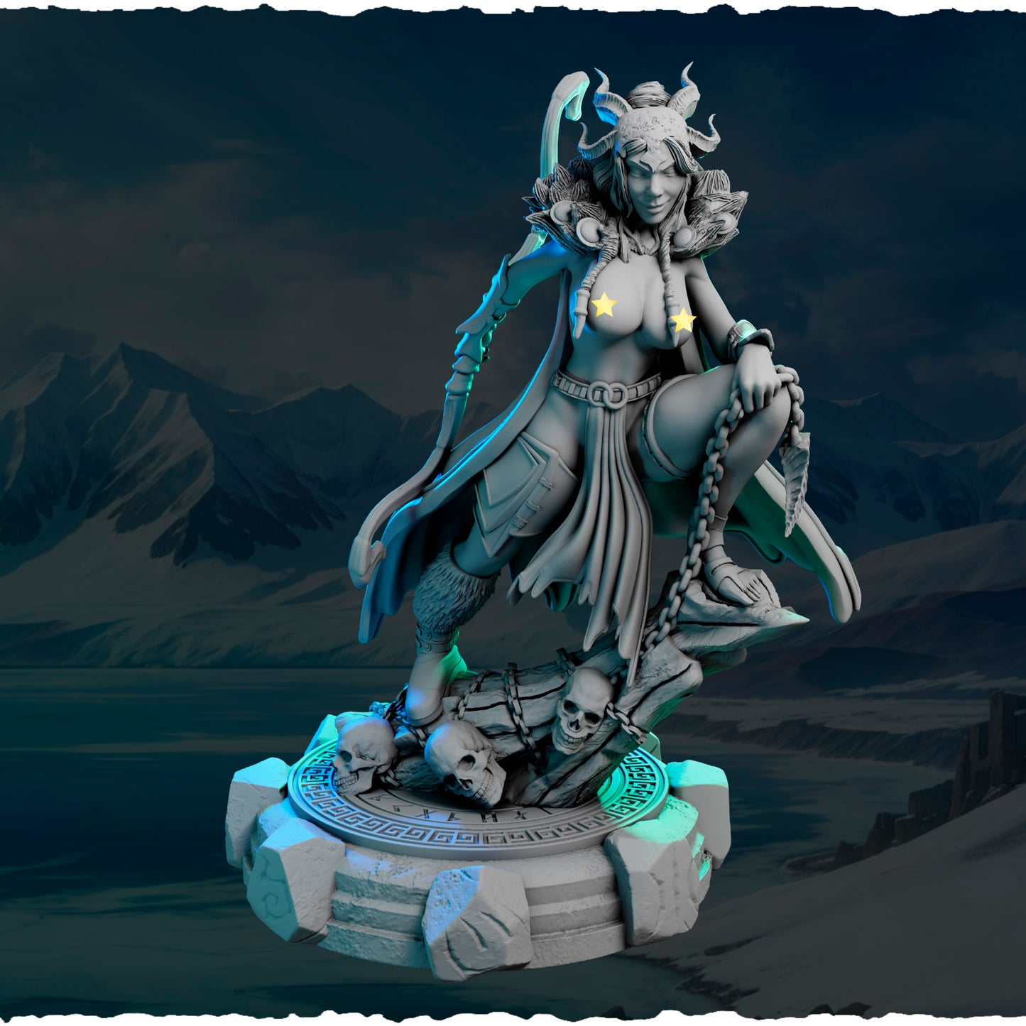 Północna Władczyni z Rogami — podstawka z czaszkami i łańcuchami