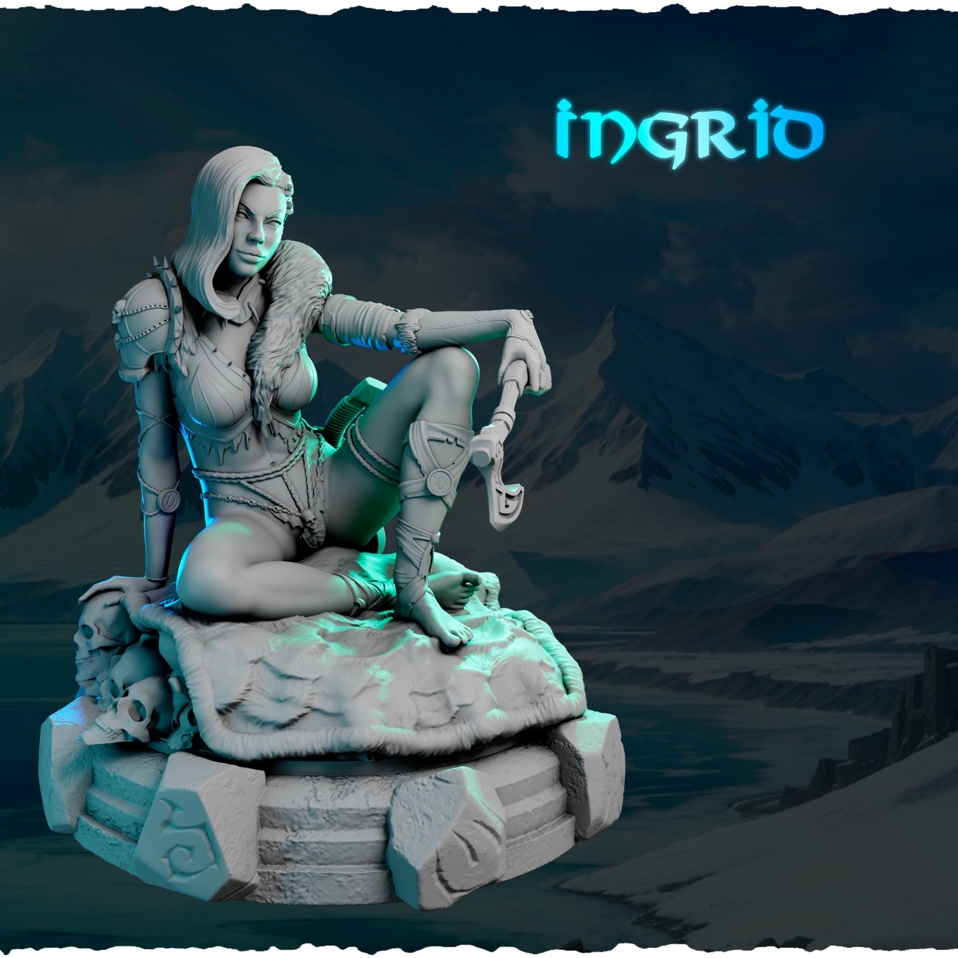 Północna Wojowniczka Ingrid — figurka na ozdobnej podstawce