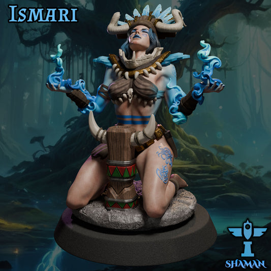 Fantasy female shaman resin sculpture with fire and totem SFW and NSFW
