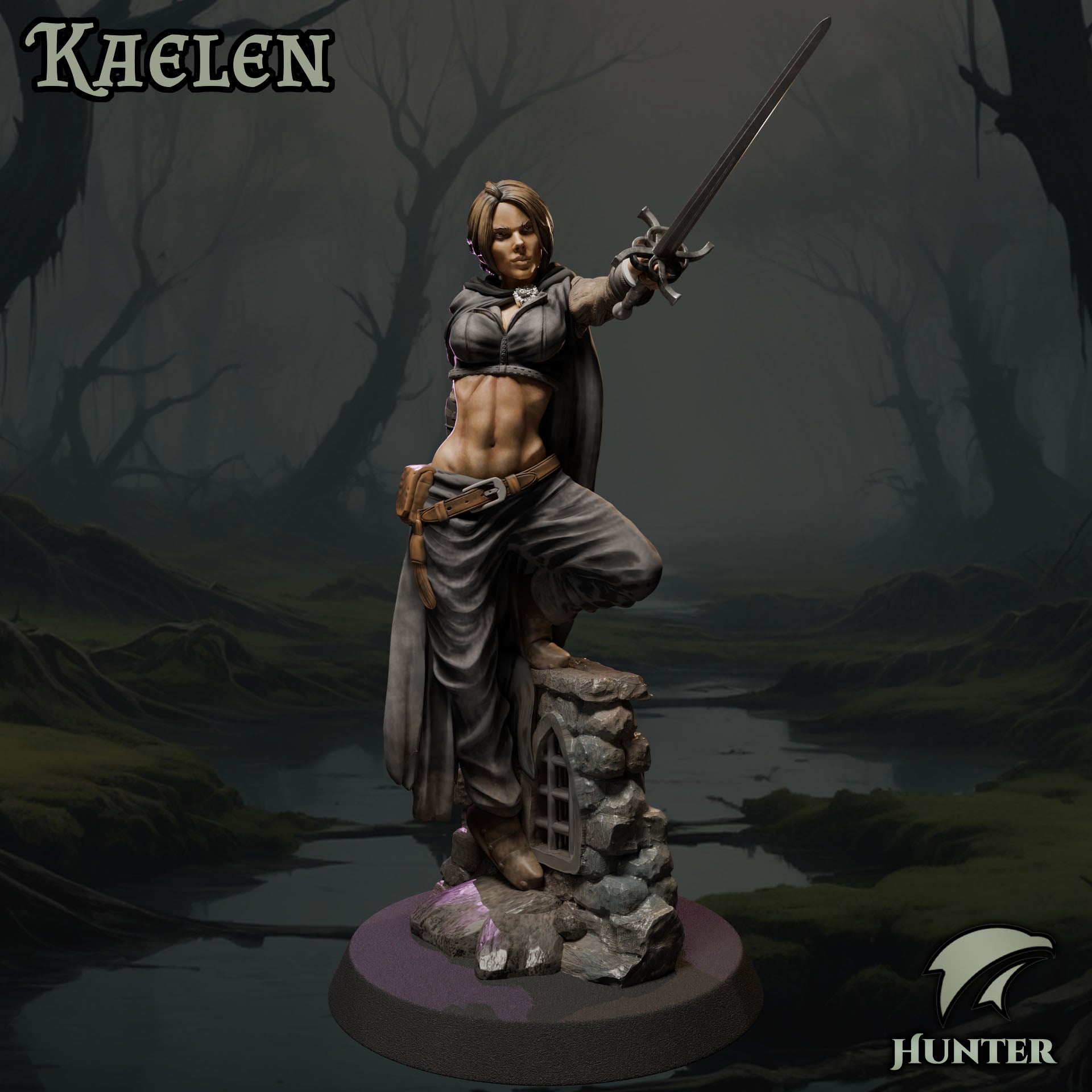 Kaelen painted fantasy hunter miniature 75mm by Black Bird Miniatures