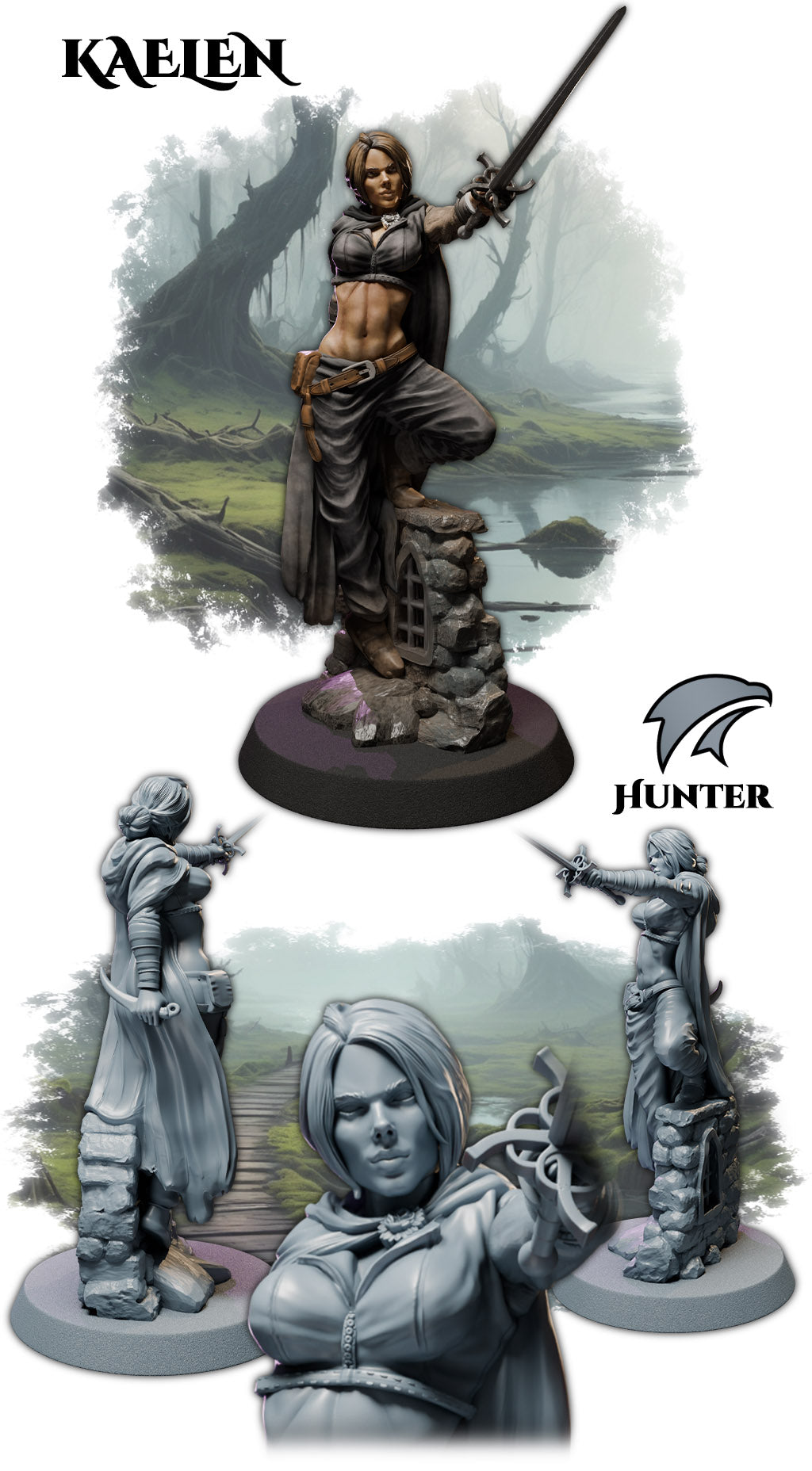 Kaelen painted fantasy hunter miniature 75mm by Black Bird Miniatures