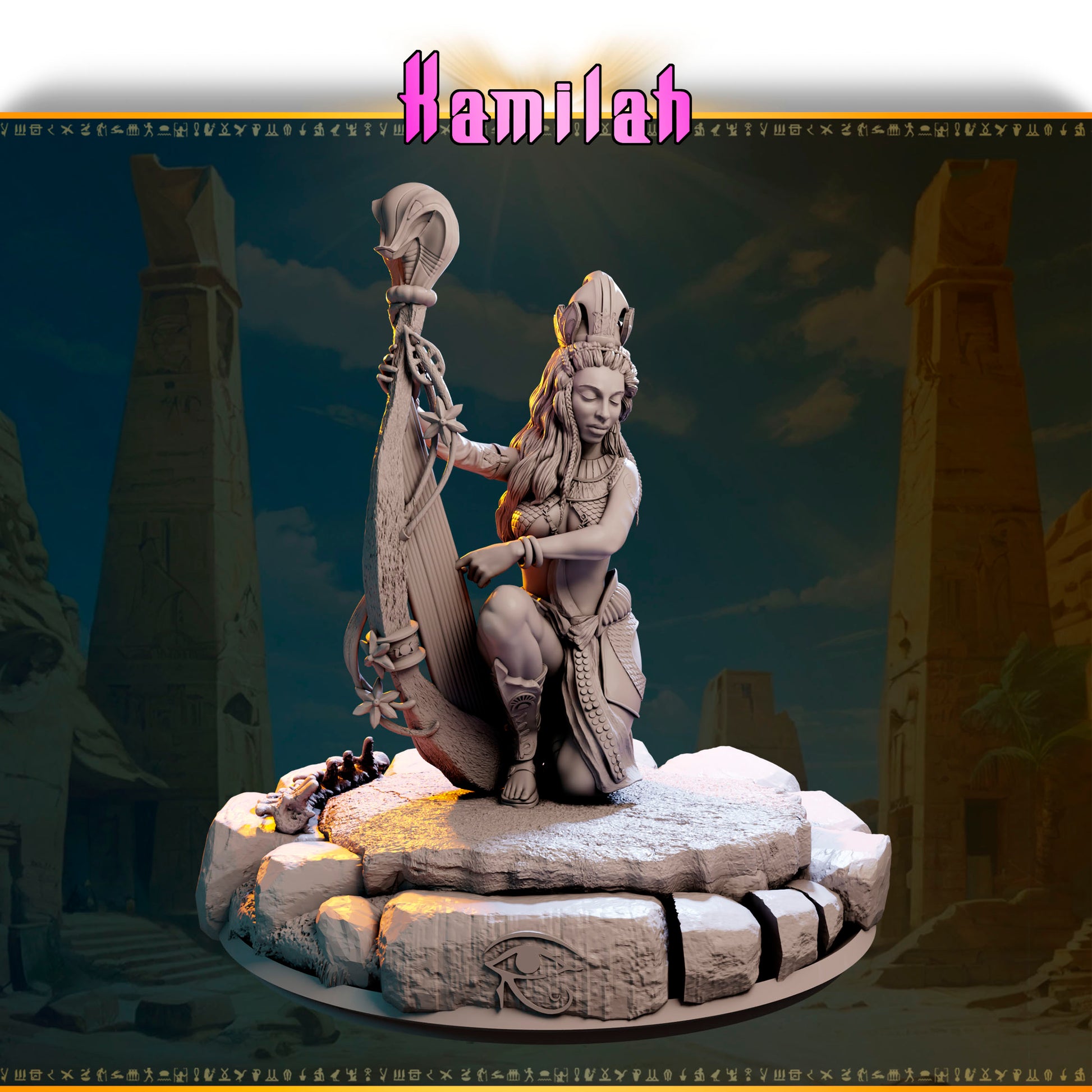 Kamilah – Harfiarka Pustyni — figurka grająca na harfie, skala 32 mm