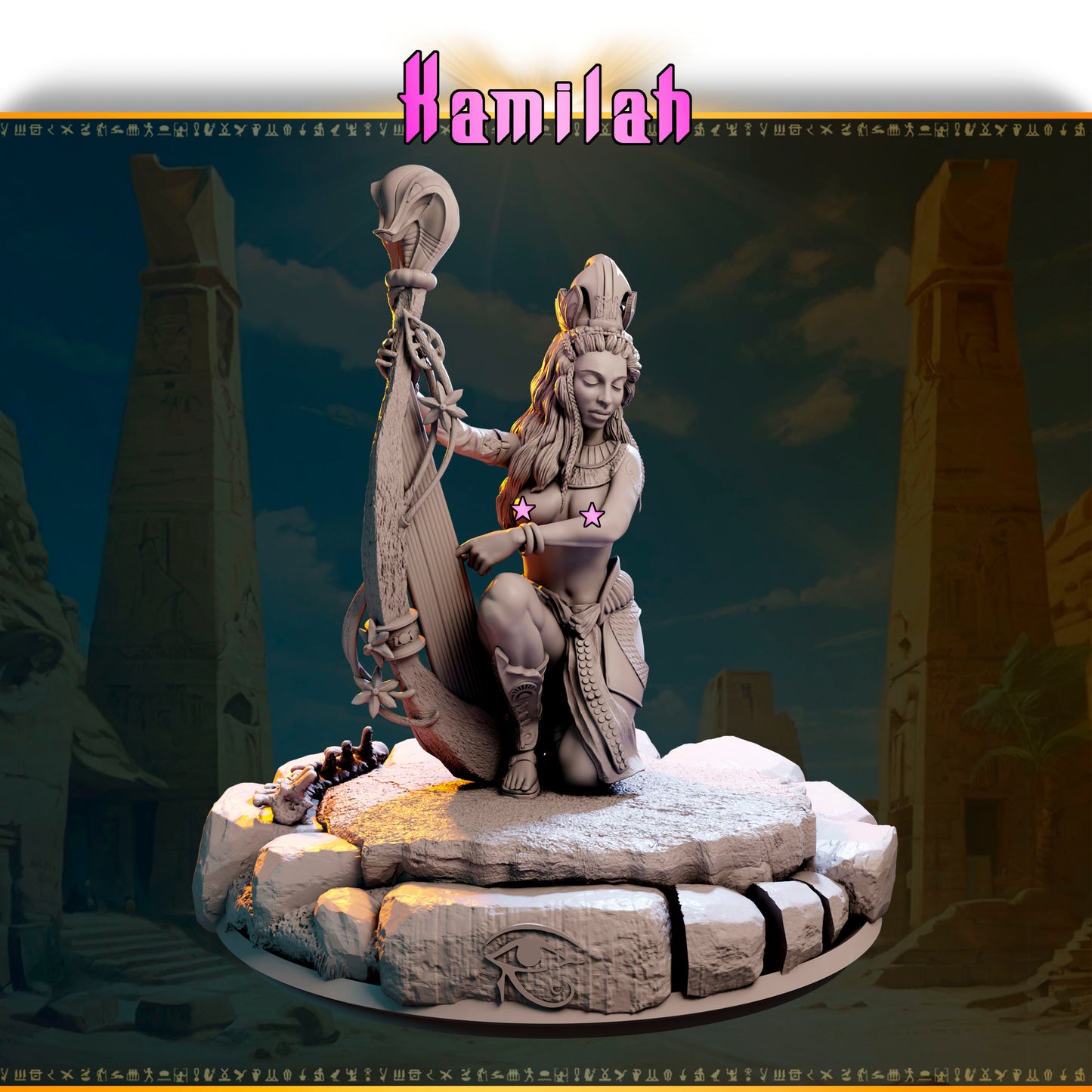 Kamilah – Harfiarka Pustyni — figurka grająca na harfie, skala 32 mm