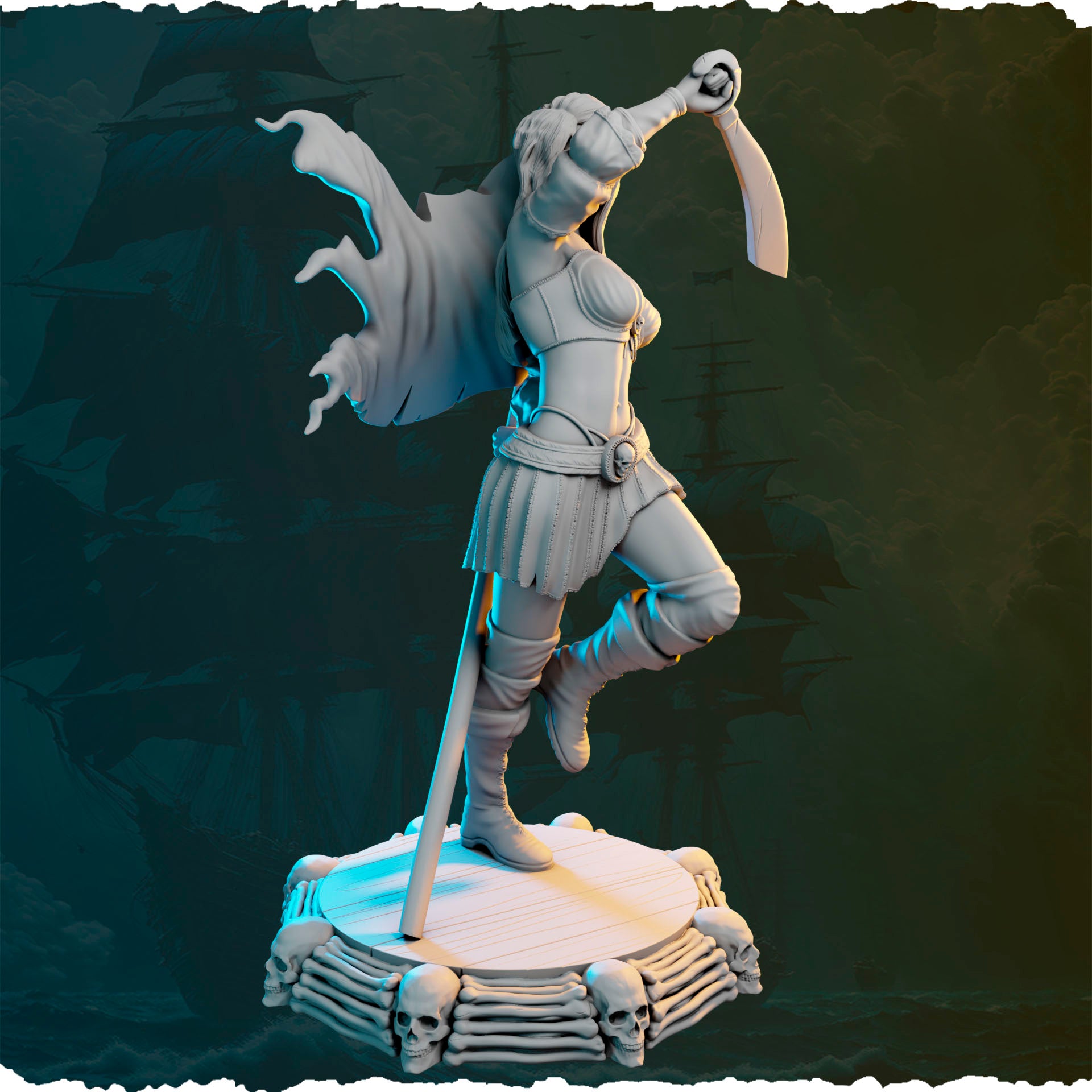 Piracka wojowniczka z banderą figurka fantasy od Black Bird Miniatures