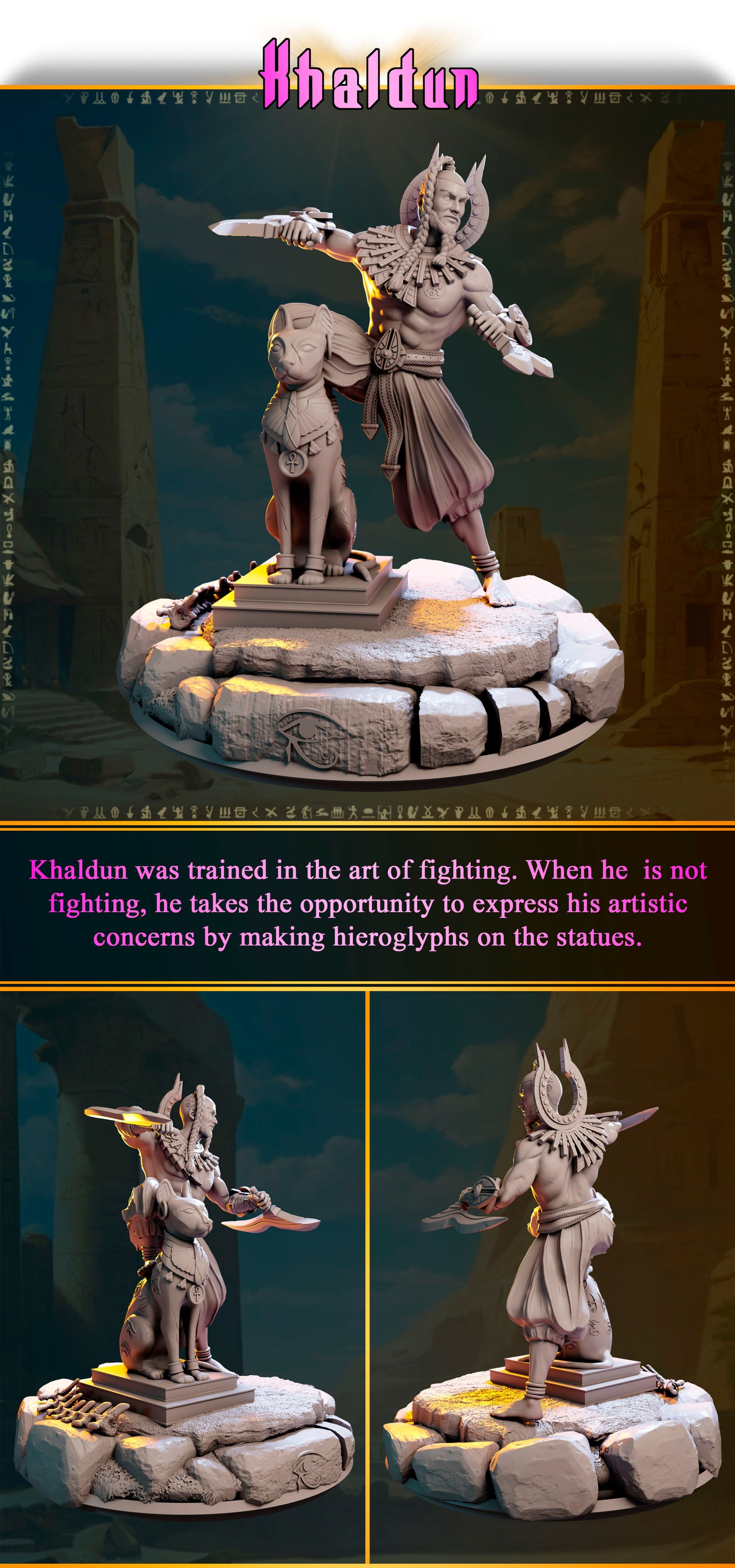 Khaldun – Kapłan Wschodniego Słońca — figurka z kotem strażnikiem, skala 32 mm